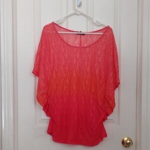 Deb Vibrant Coral Lace Blouse Sz L